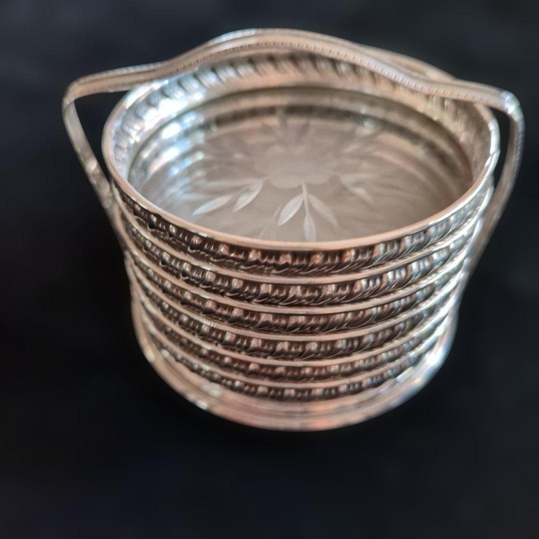 ホルダー付き銀製コースター6枚セット