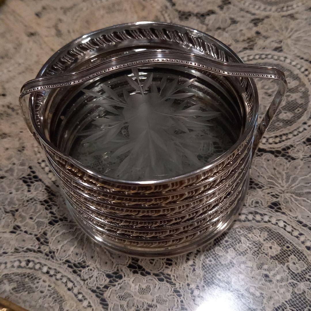 ホルダー付き銀製コースター6枚セット