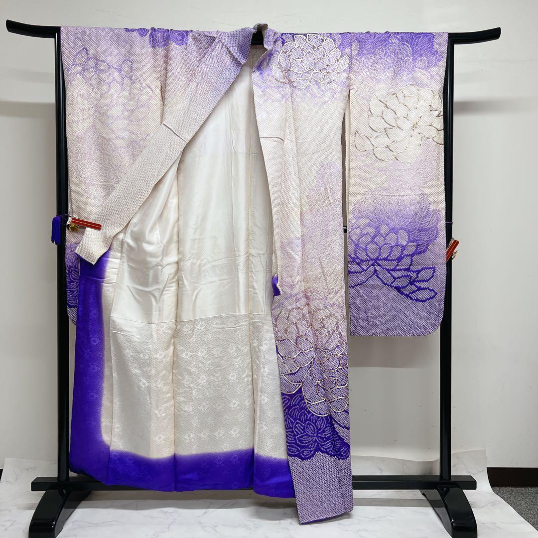 振袖　金駒刺繍　総絞り　菊　菱地紋　晴れの日　成人式　着物　013tz