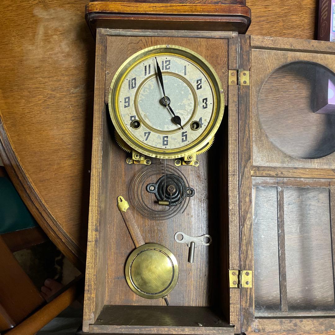 木製掛時計 振り子付き アナログ　アンティーク