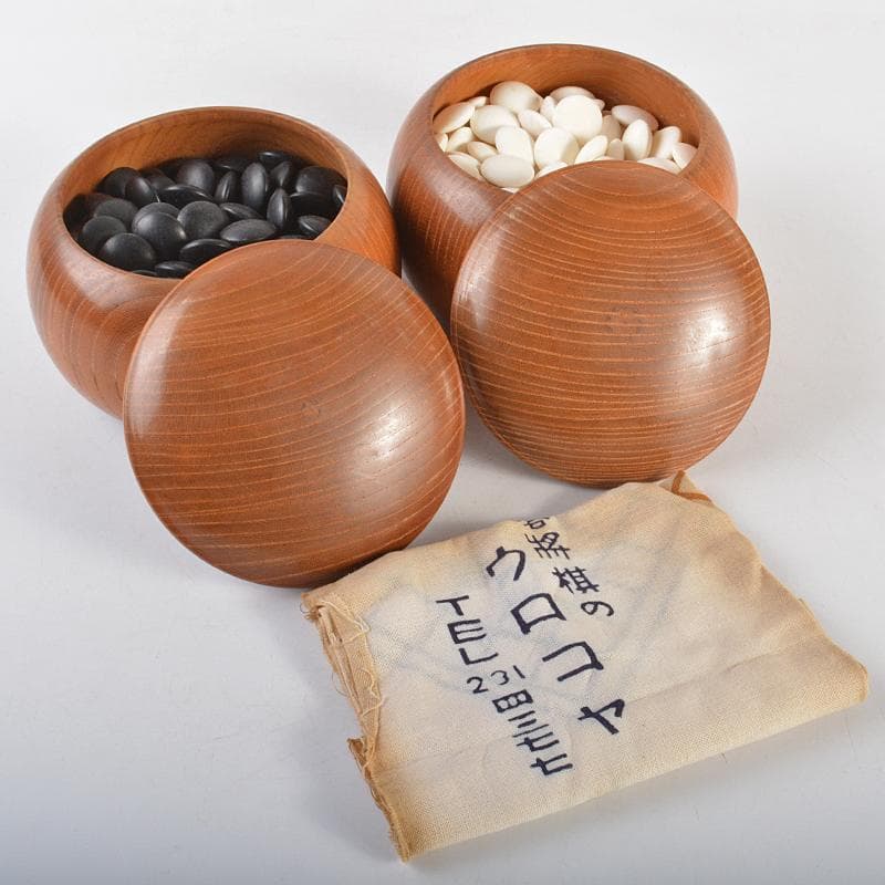 囲碁　碁石　本蛤碁石　那智黒碁石　碁笥　一套　C R7005