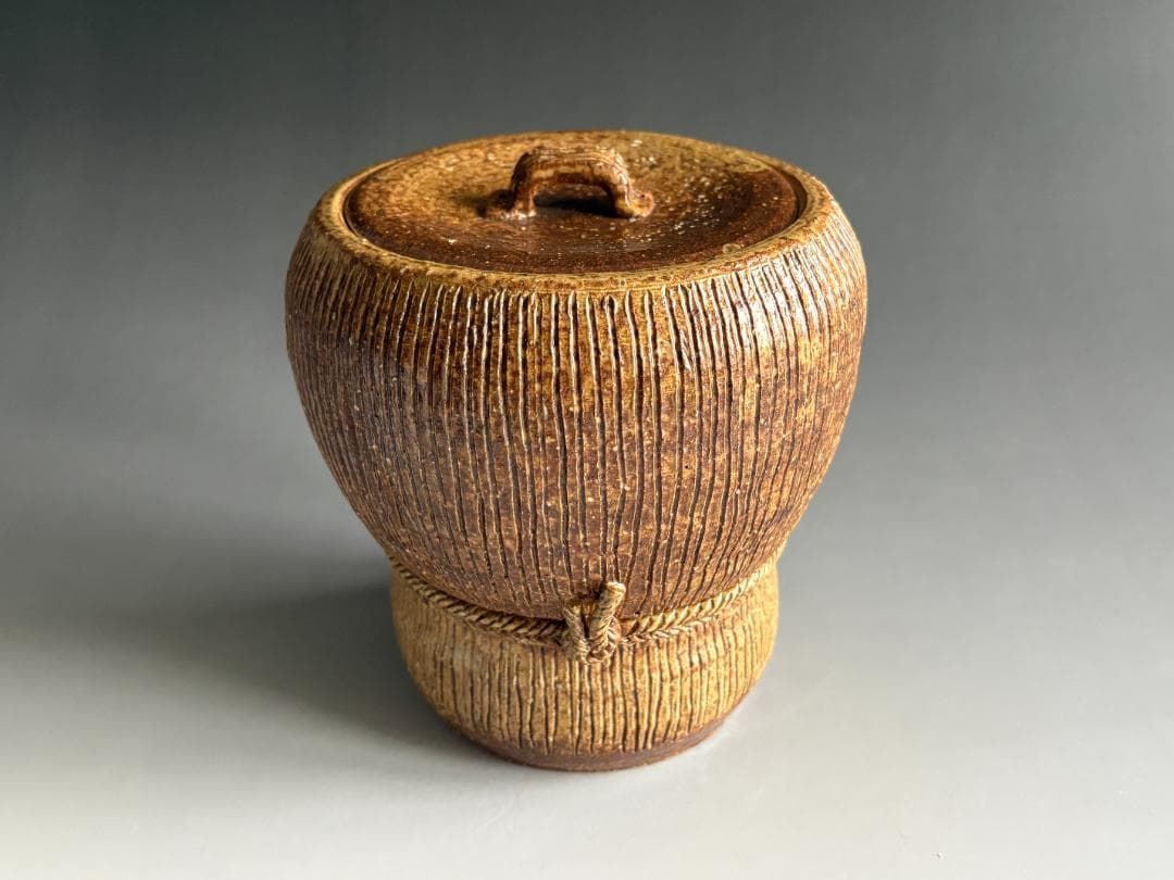 瑞穂釜　楽斎作　結び紫　箪瓢形　水指　尋牛斎書付　茶道具　表千家