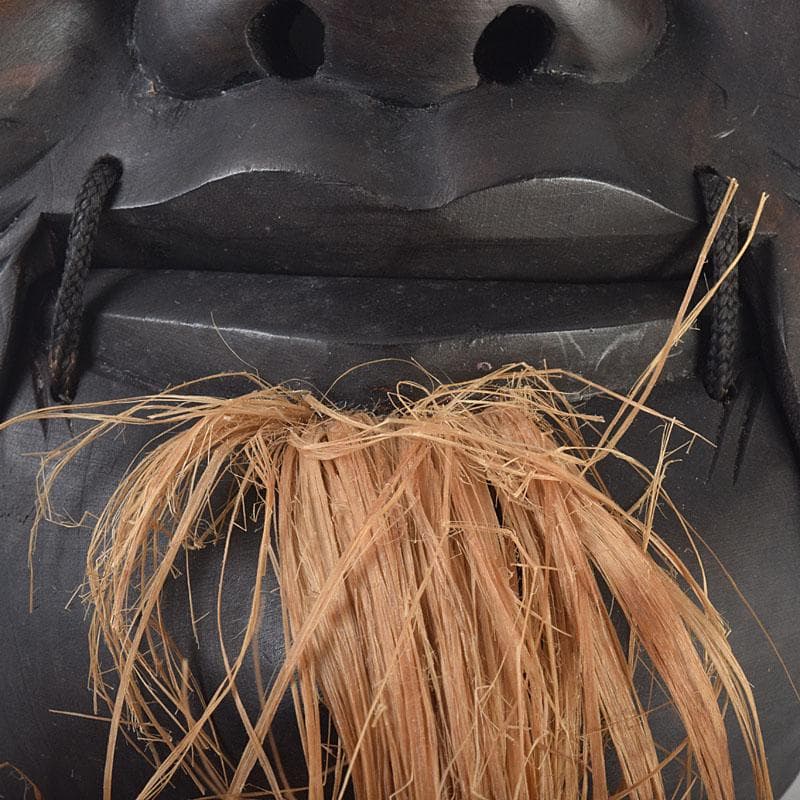 能面　能楽　雅楽　木彫　黒色尉　お面　在銘　時代箱　V　R8891