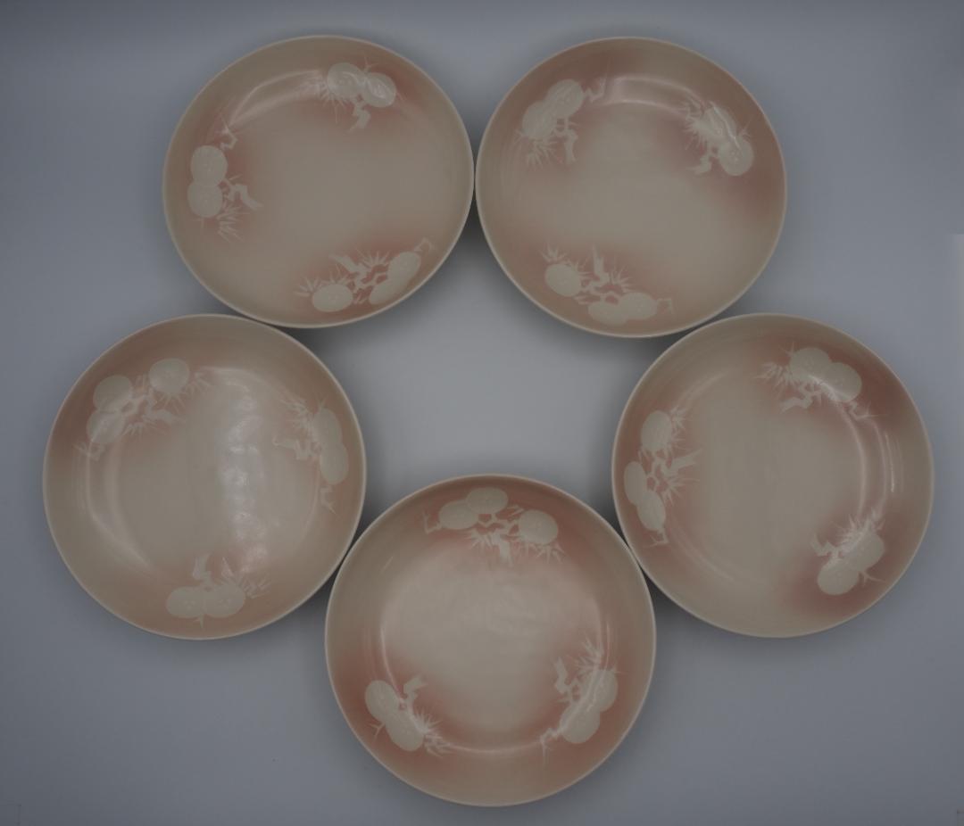 清風与平 瑍白磁 浮文釉下彩 皿 10枚 共箱