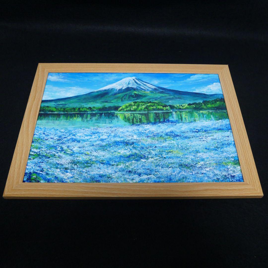 油絵 油彩 油彩画 絵 絵画 【ネモフィラと富士山】