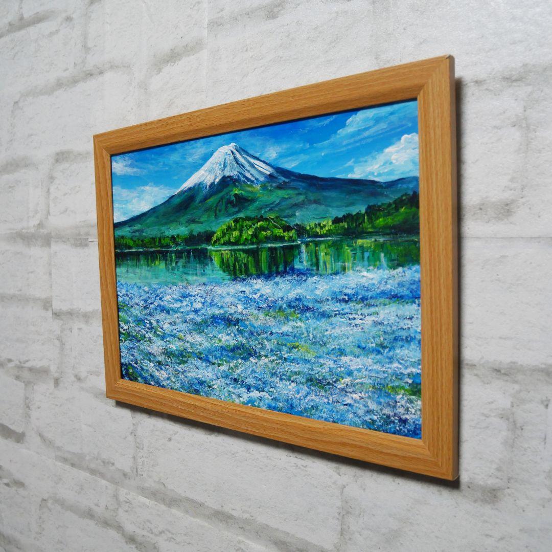 油絵 油彩 油彩画 絵 絵画 【ネモフィラと富士山】