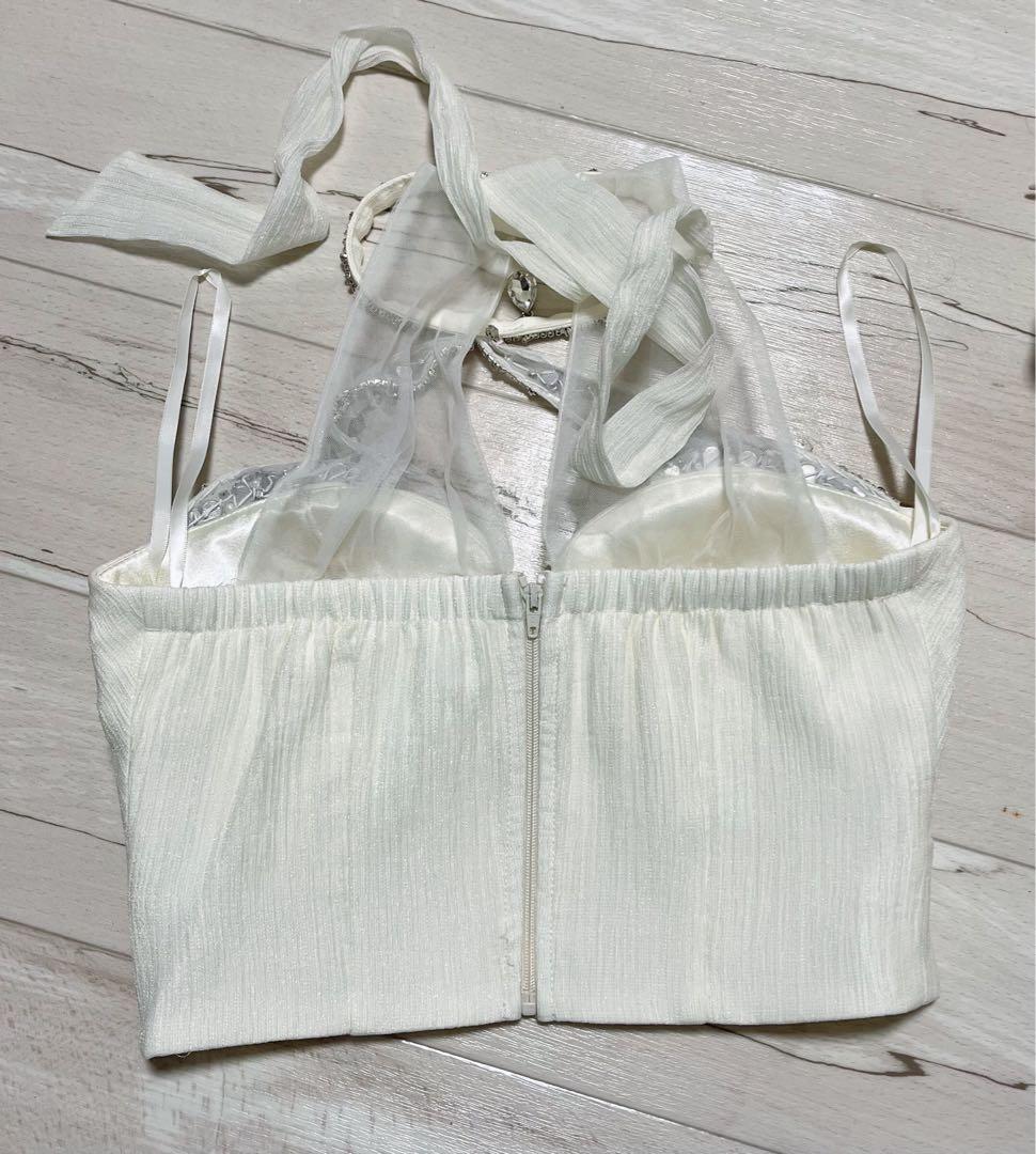 【完売品】ROBE de FLEURS ビジューホルターシフォンフレアミニ　S