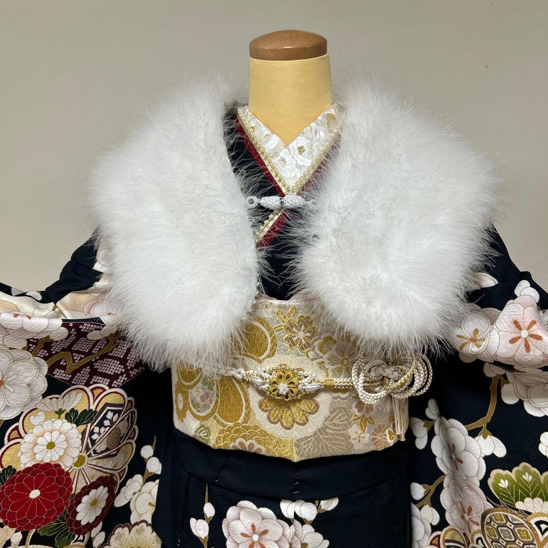 紺地の上品な松竹梅の古典振袖フルセット