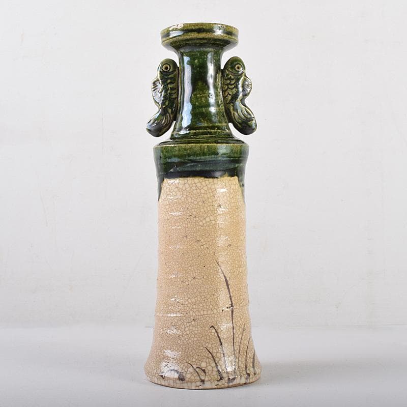 北大路魯山人作　絵織部　花入　共箱　M　R8609