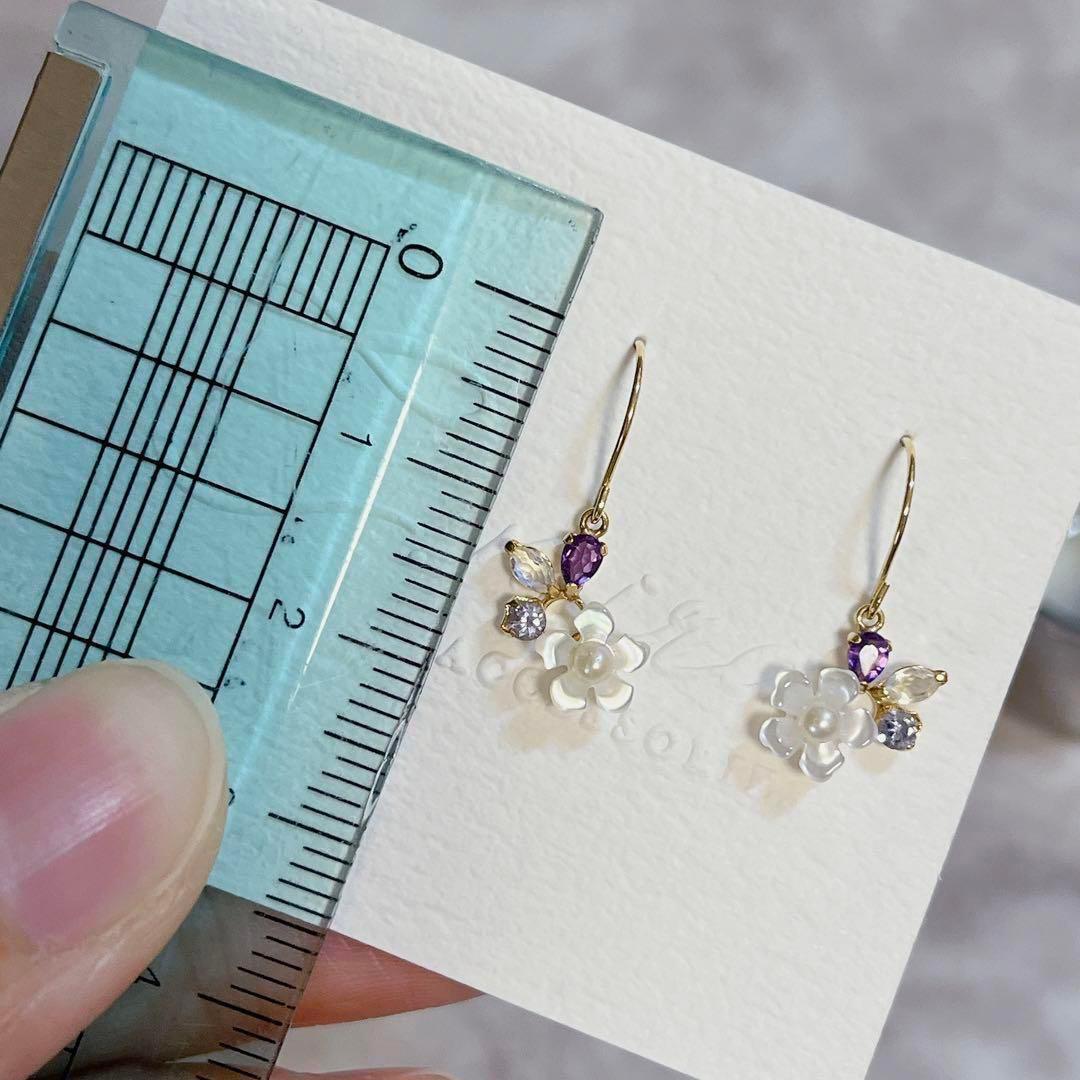 【新品未使用】 K18 YG ピアス 天然石 お花 ジュエリー 18金