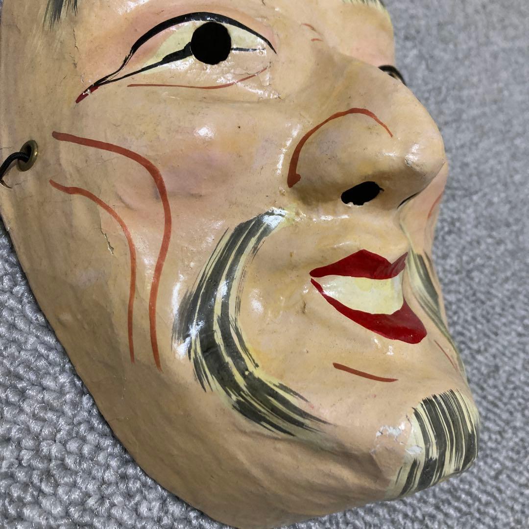 明治期 張り子面 翁面 老人面 民俗芸能 古面 骨董 和紙面 アンティーク １