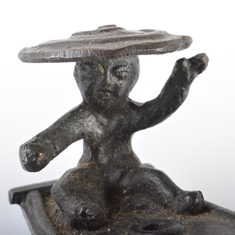 中国　書道具　古銅　舟に船頭　水滴　V　R6289