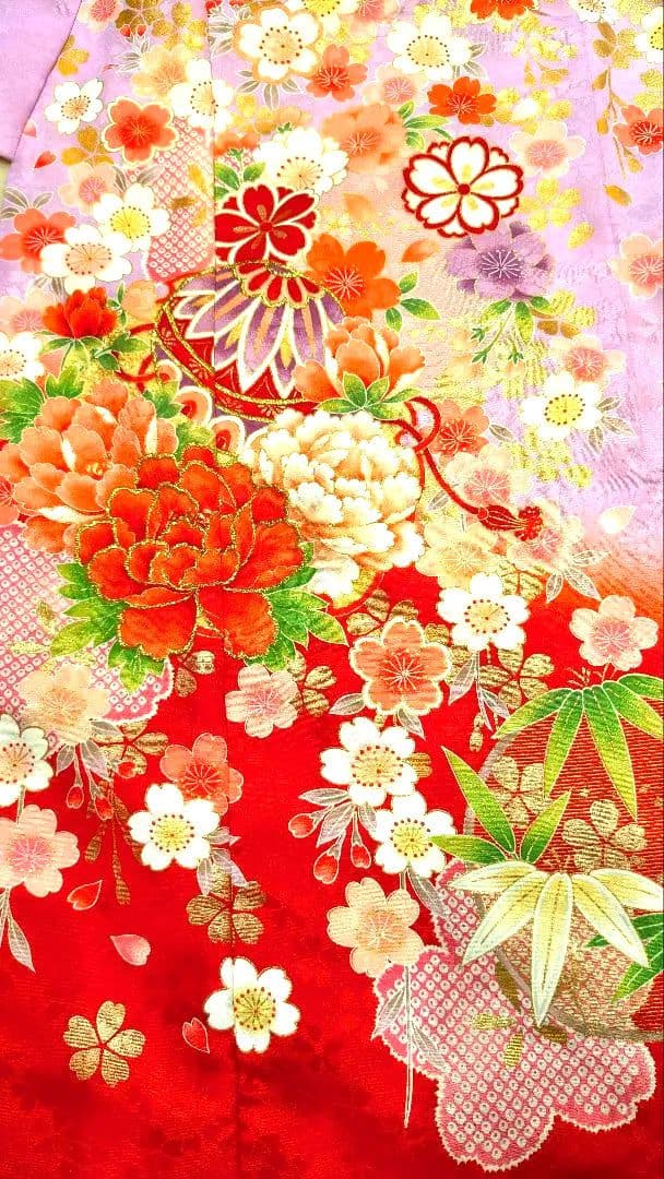 女の子七五三 7歳 四つ身 着物 長襦袢付き 絵羽柄