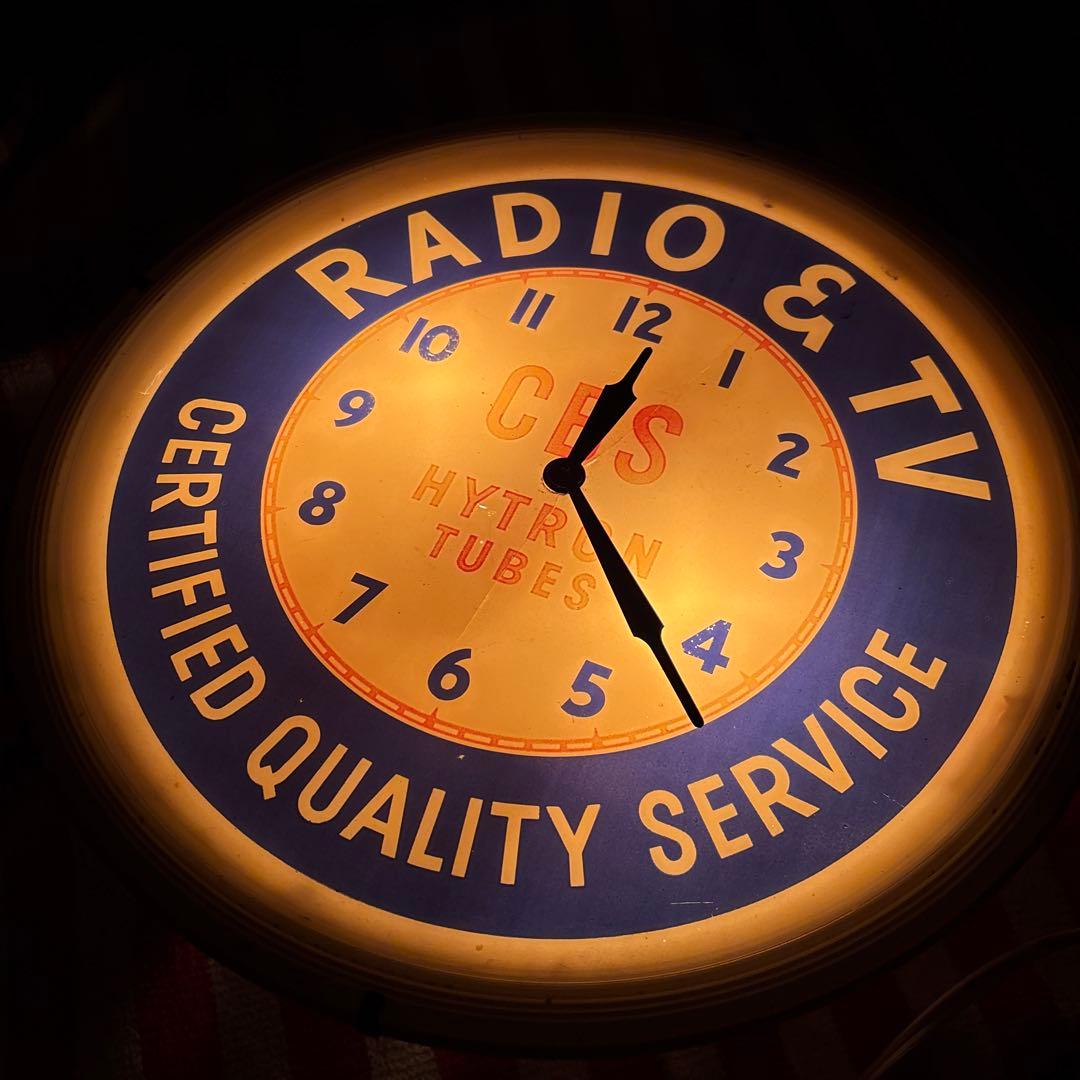 ビンテージ50年代CBS ラジオ＆テレビ時計 ネオンライト付き電球junk古着