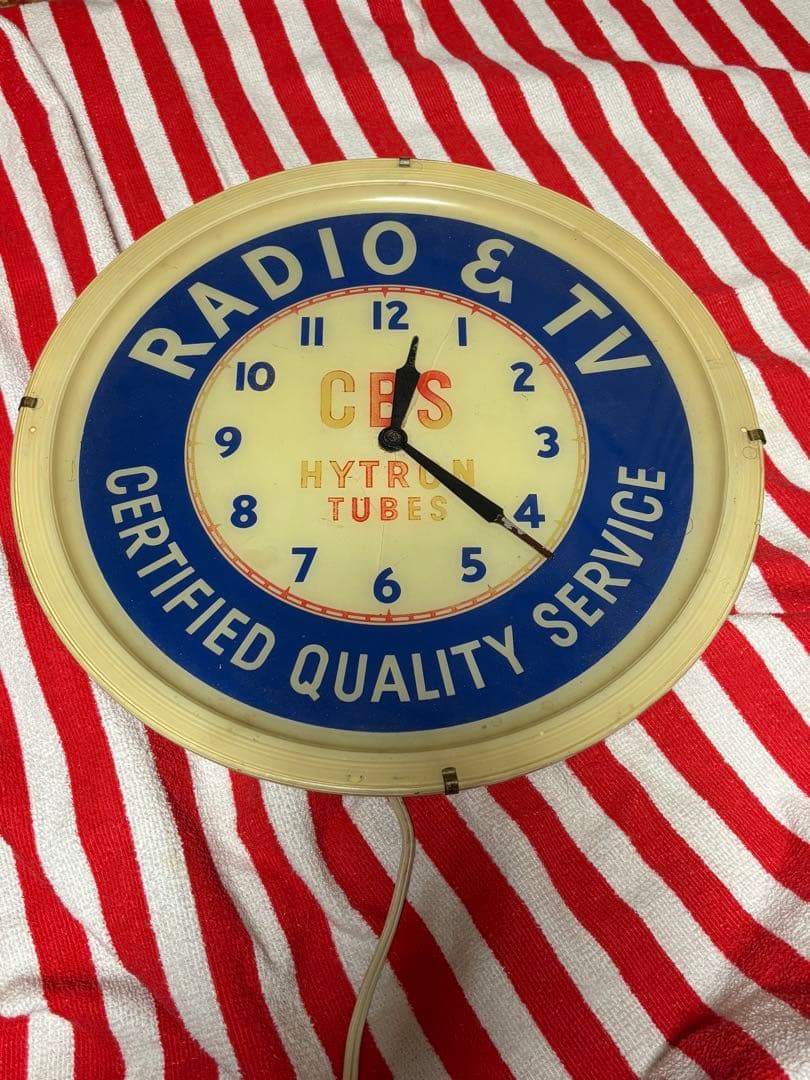 ビンテージ50年代CBS ラジオ＆テレビ時計 ネオンライト付き電球junk古着