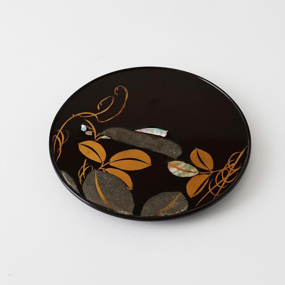 木製漆器 黒塗 螺鈿 エン豆 豌豆蒔絵皿 菓子皿 茶道具