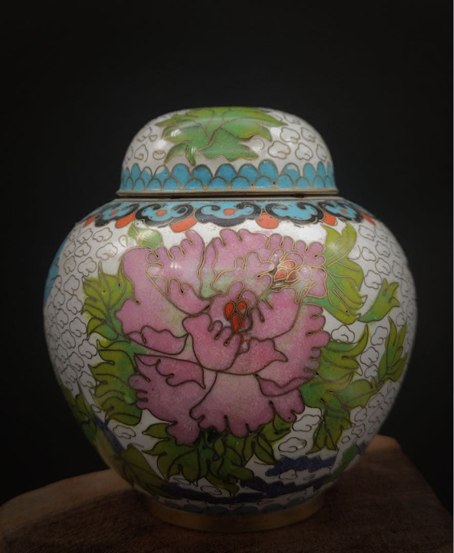 中國美術 古玩 景泰藍 花鳥紋樣白地 七宝焼 茶入 茶筒 茶道具