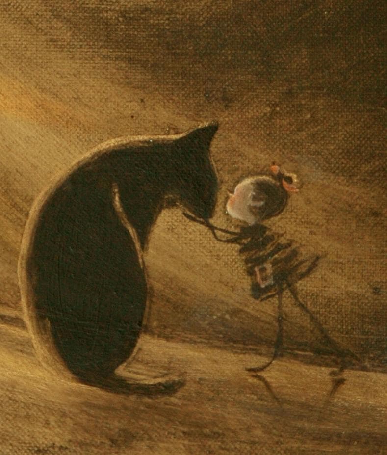 油絵 菅家令子絵 絵画インテリア額付(淡い銀青緑)F3-072819子猫犬女の子