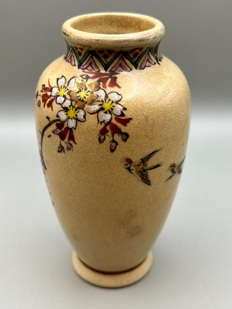 【海】江戸期　白薩摩　花鳥文花瓶　在銘　骨董品　時代品 美術品