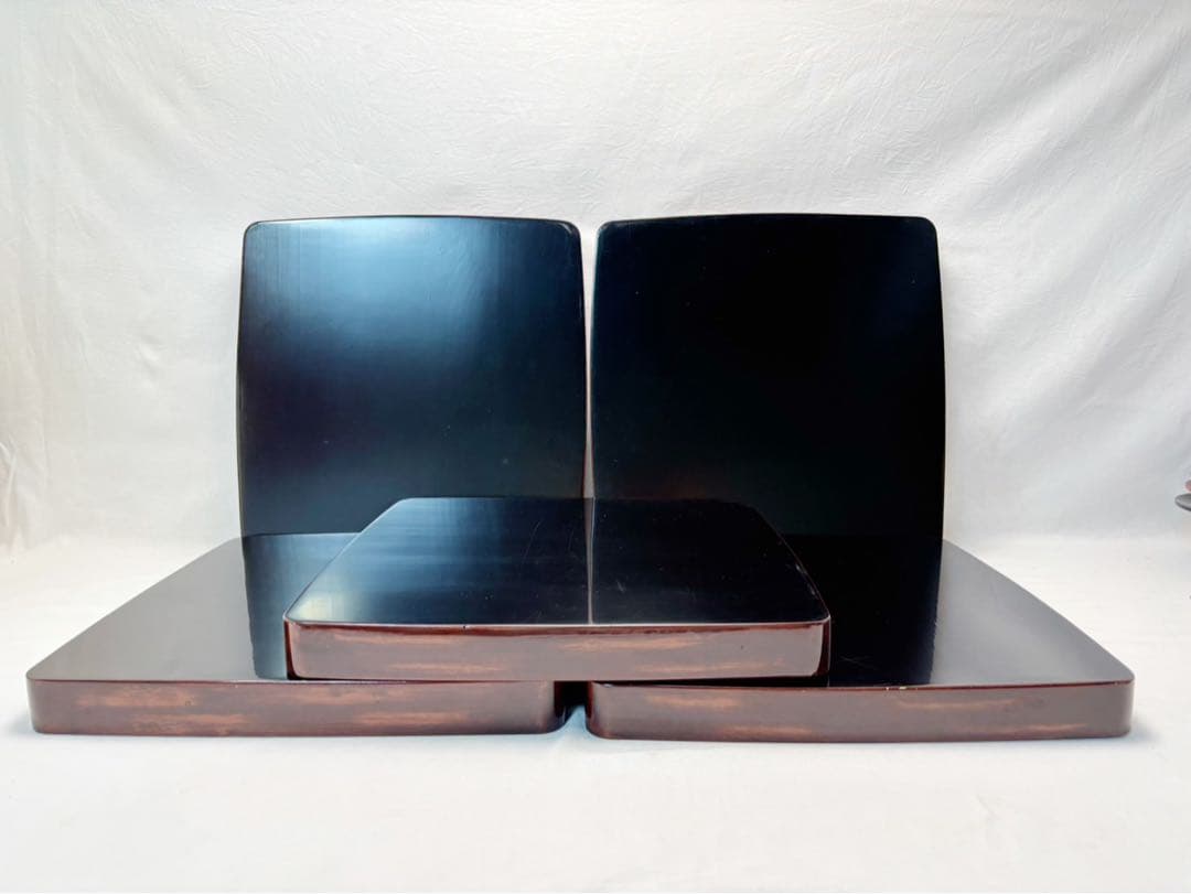 美品 懐石道具 木製 溜塗 四方膳 会席膳 十客組 宴会盆 銘々盆 平膳 箱無