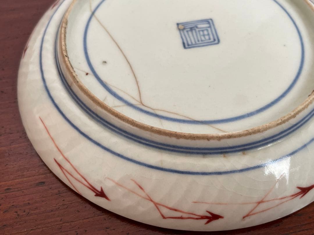 #1 骨董　アンティーク　色絵古九谷　撫子蝶々図　丸皿　五寸皿　角福　初期伊万里