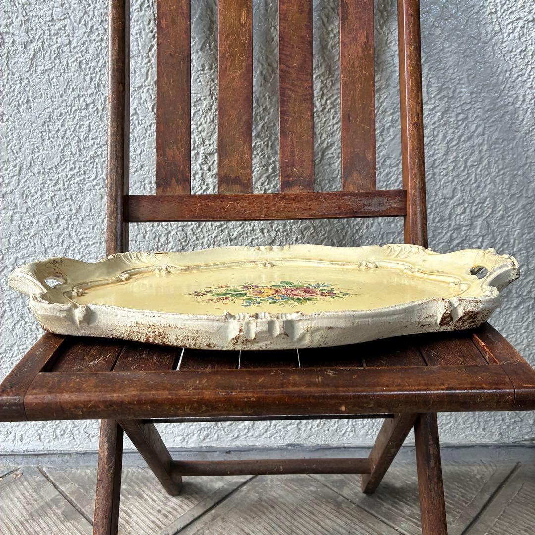 貴重！イタリア製アンティーク花柄トレイ　アールヌーボーITALYヴィンテージ雑貨