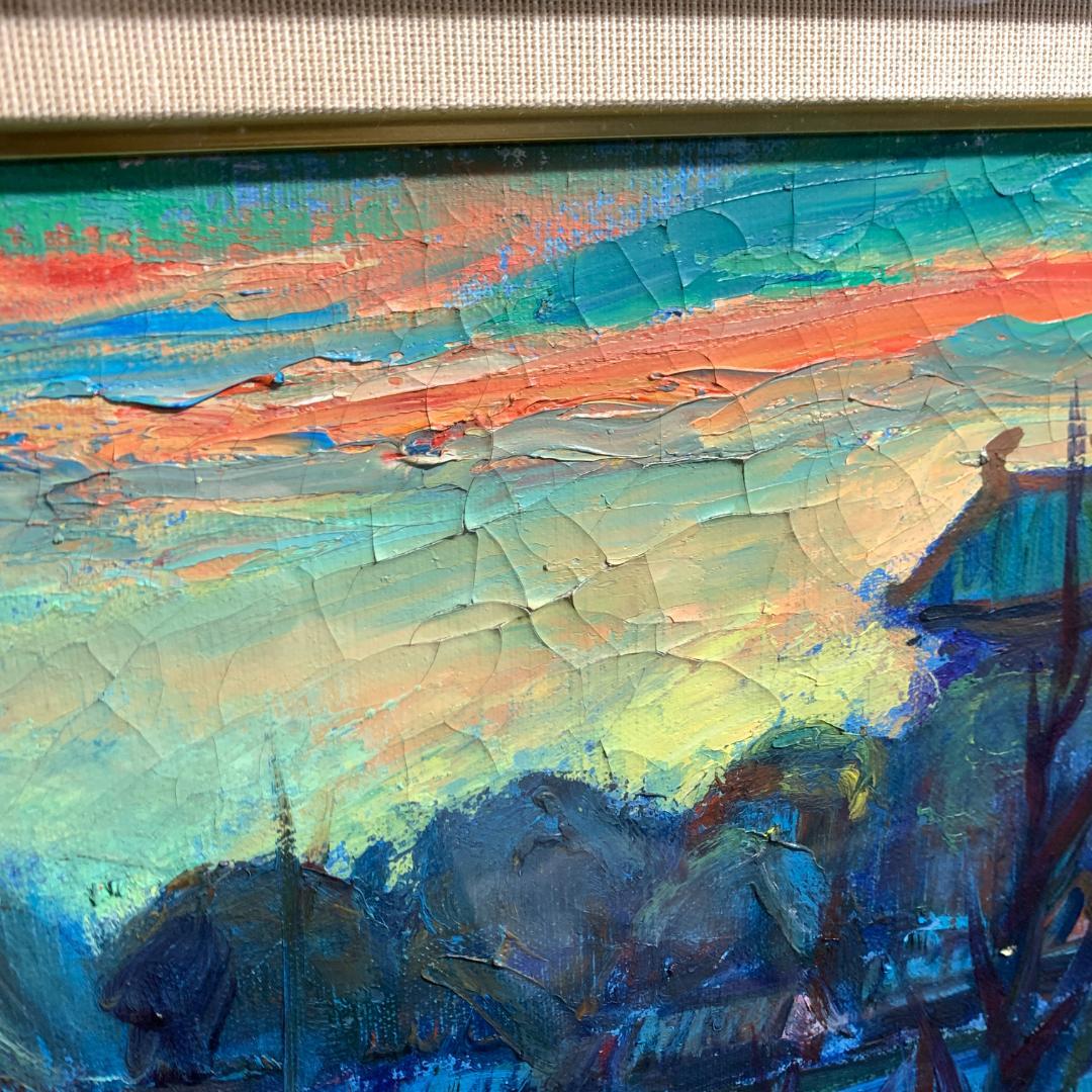 肉筆　大仏殿遠望　作者名　読めない　油絵　絵画　額装