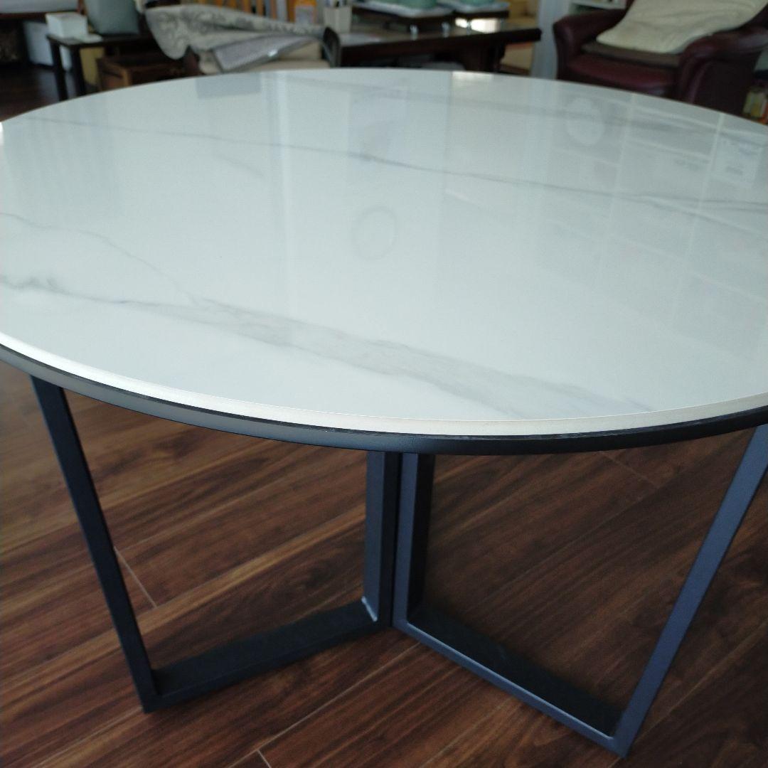 送料込(メルカリたのメル便)大理石風セラミック天板(円形)ラウンドテーブル