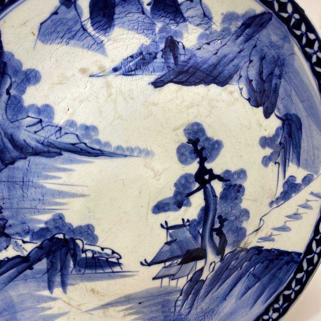 古伊万里　染錦　染付大皿4枚　美人画木箱付　タニコ　東さ7-0626⑥