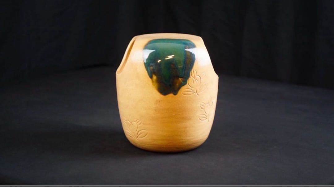 平安萬珠堂 造 黄瀬戸 花模様 手桶 一対 共箱 栞付 茶道具