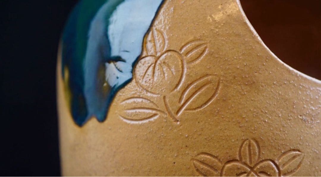 平安萬珠堂 造 黄瀬戸 花模様 手桶 一対 共箱 栞付 茶道具