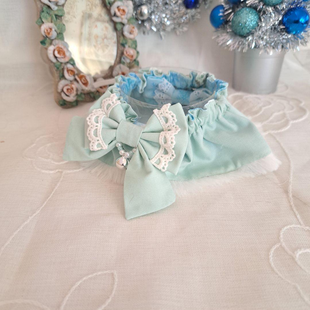 プッチ、幅広シュシュ、スノーフレーク(淡ブルー)わんちゃん猫ちゃん用