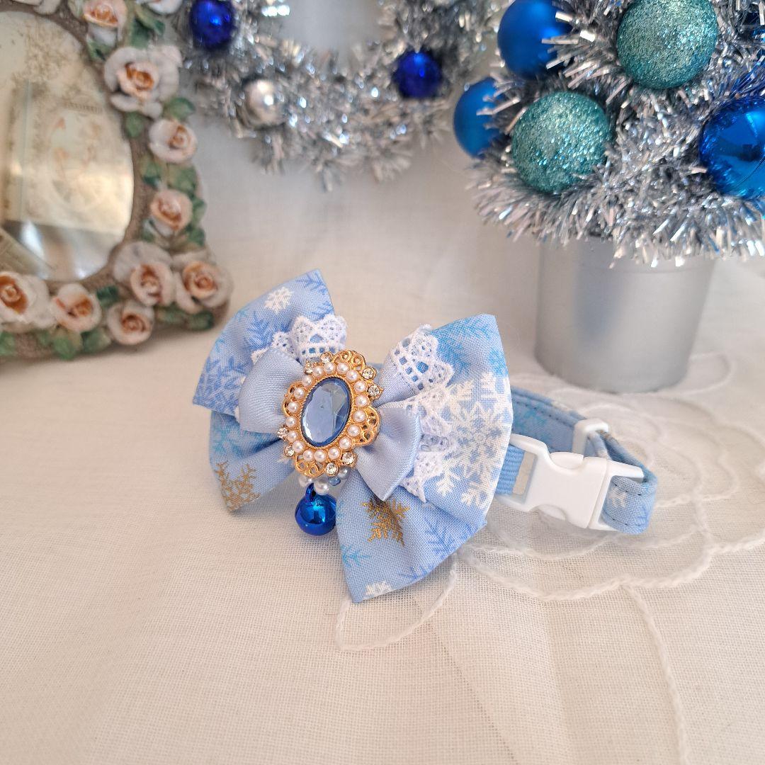 プッチ、幅広シュシュ、スノーフレーク(淡ブルー)わんちゃん猫ちゃん用