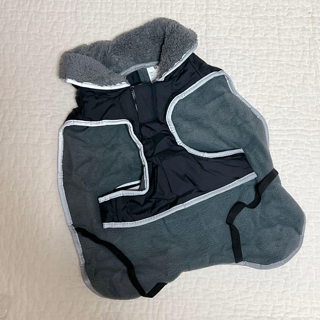 Tinsin 犬 服 防寒着 ウエスト調節可能 軽量 M 反射テープ　ブラック