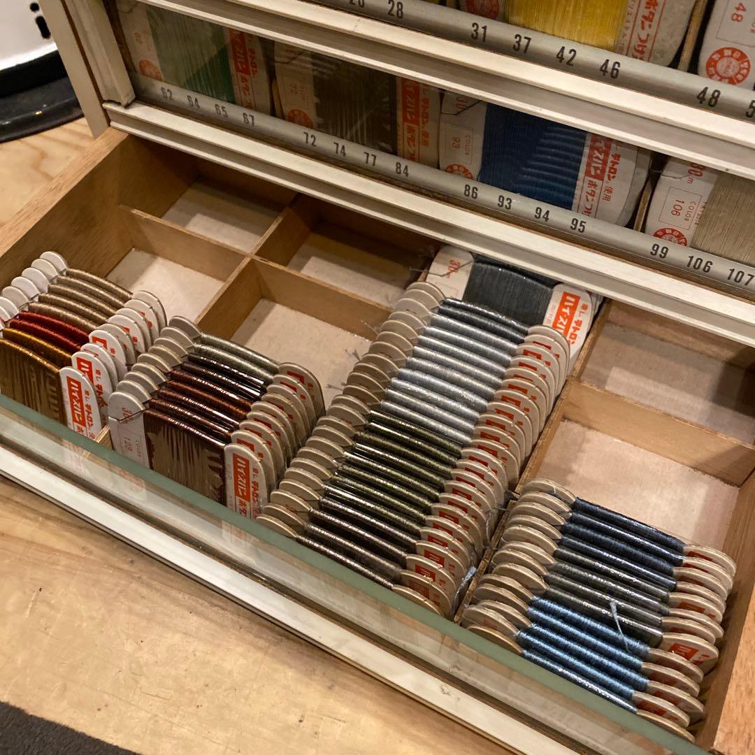 糸陳列棚　ハイ・スパン　糸ケース　収納棚　アンティーク　レトロ