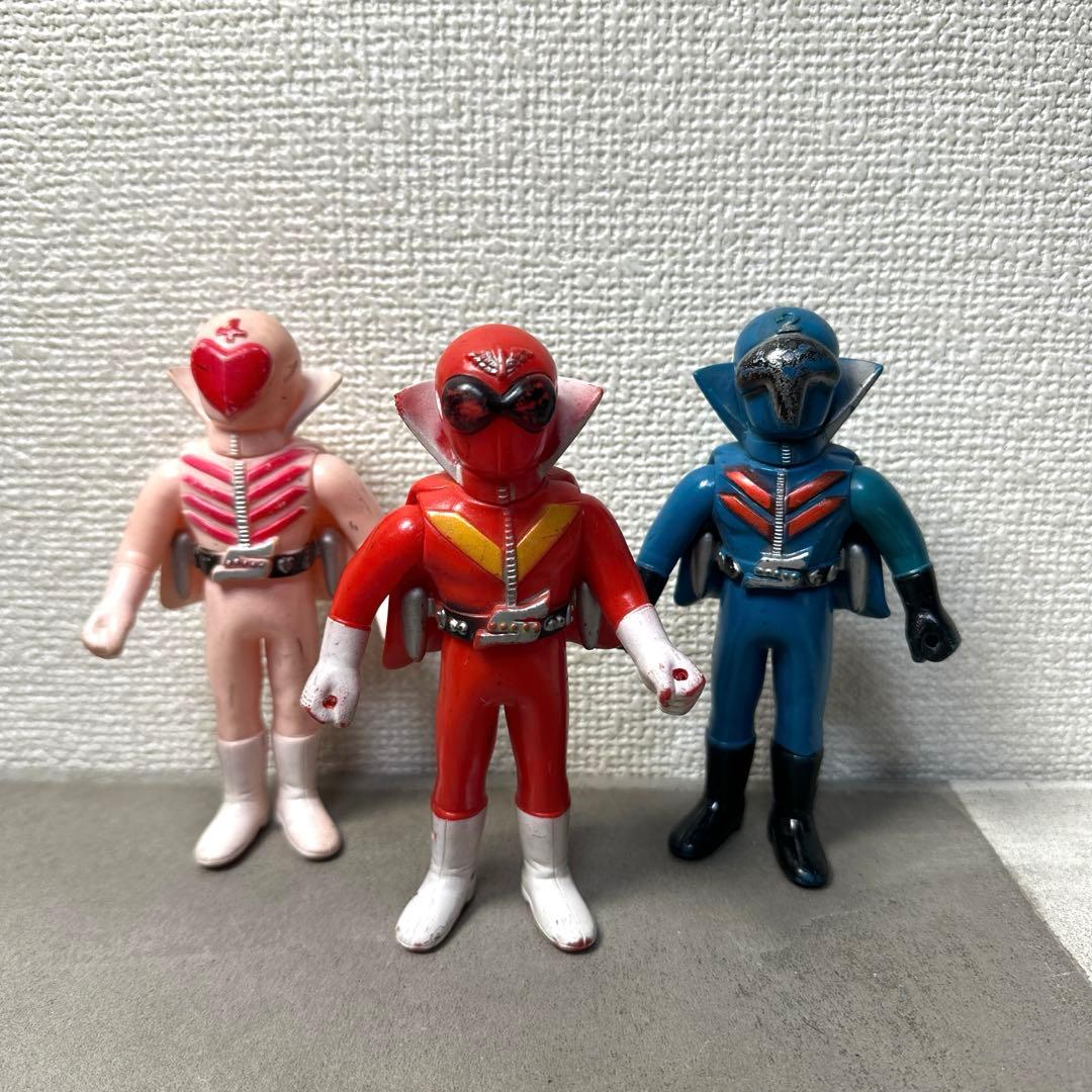 当時物 レア 希少 秘密戦隊ゴレンジャー ソフビ人形3体セット アカレンジャー