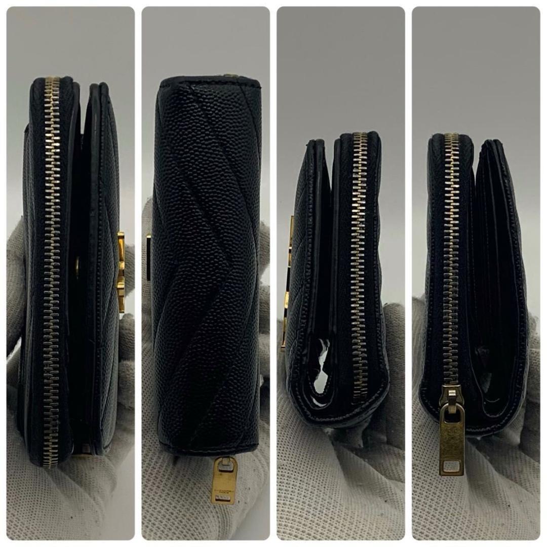 鑑定済み 美品 サンローラン 財布 カサンドラ YSL 二つ折り コンパクト 黒