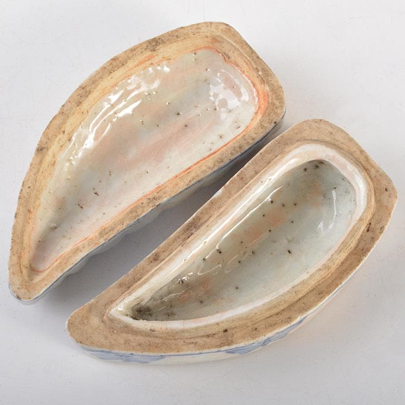 中国　古染付　一葉香合　時代箱　M　R7144