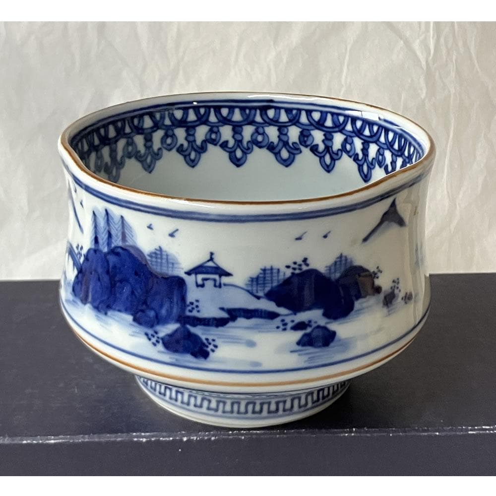 F1435 平安 秀峰 祥瑞 山水画茶碗 共箱 抹茶碗 茶道具