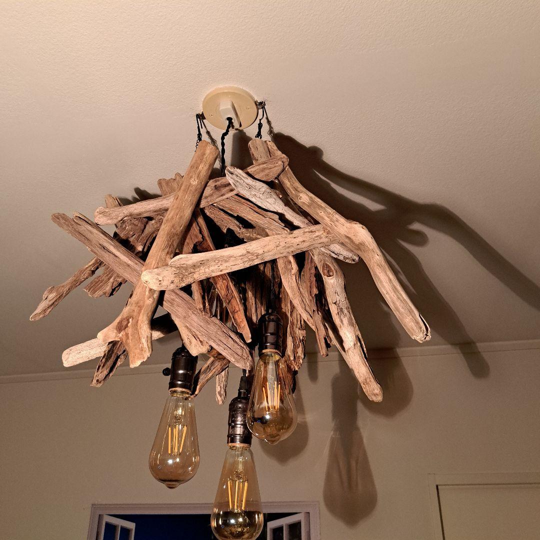 流木インテリア　ペンダントライト　エジソン電球4灯付　ヴィンテージソケット