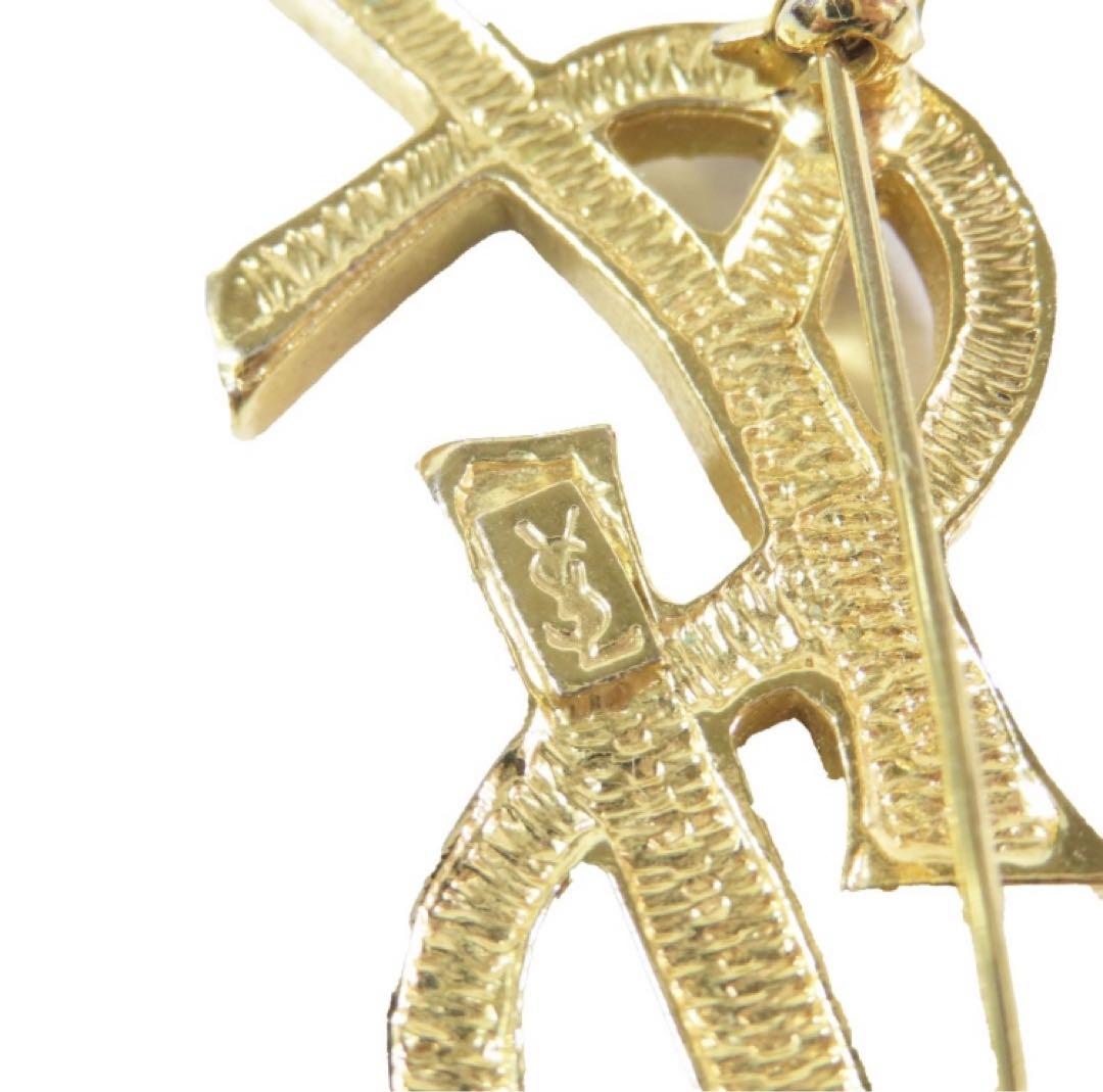 【正規品】美品 YSL ゴールドブローチ クリスタル装飾