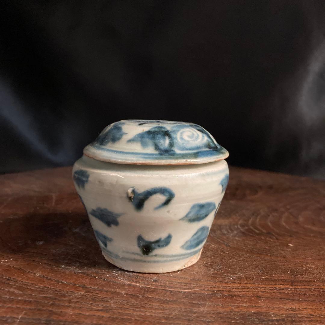 新春赤札セール❗️【ギャラリー三益】古美術　元〜明初染付　芙蓉紋共蓋小壺