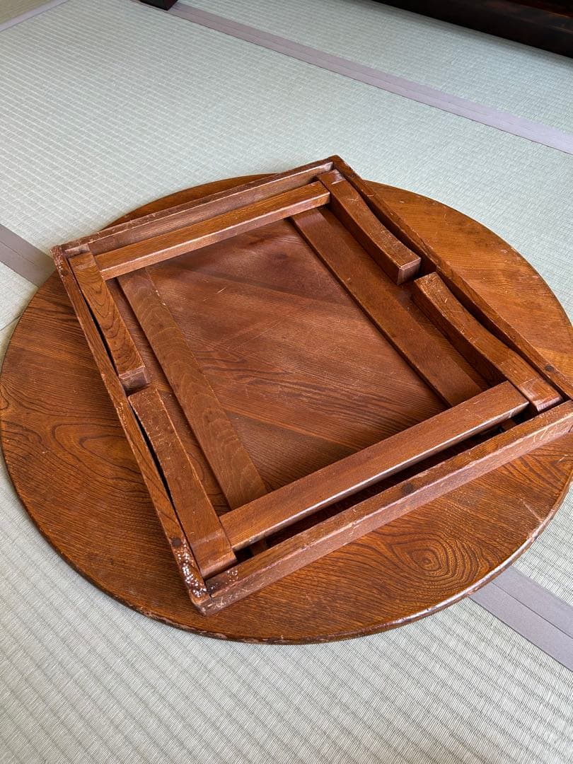 レトロ木製円形折りたたみちゃぶ台