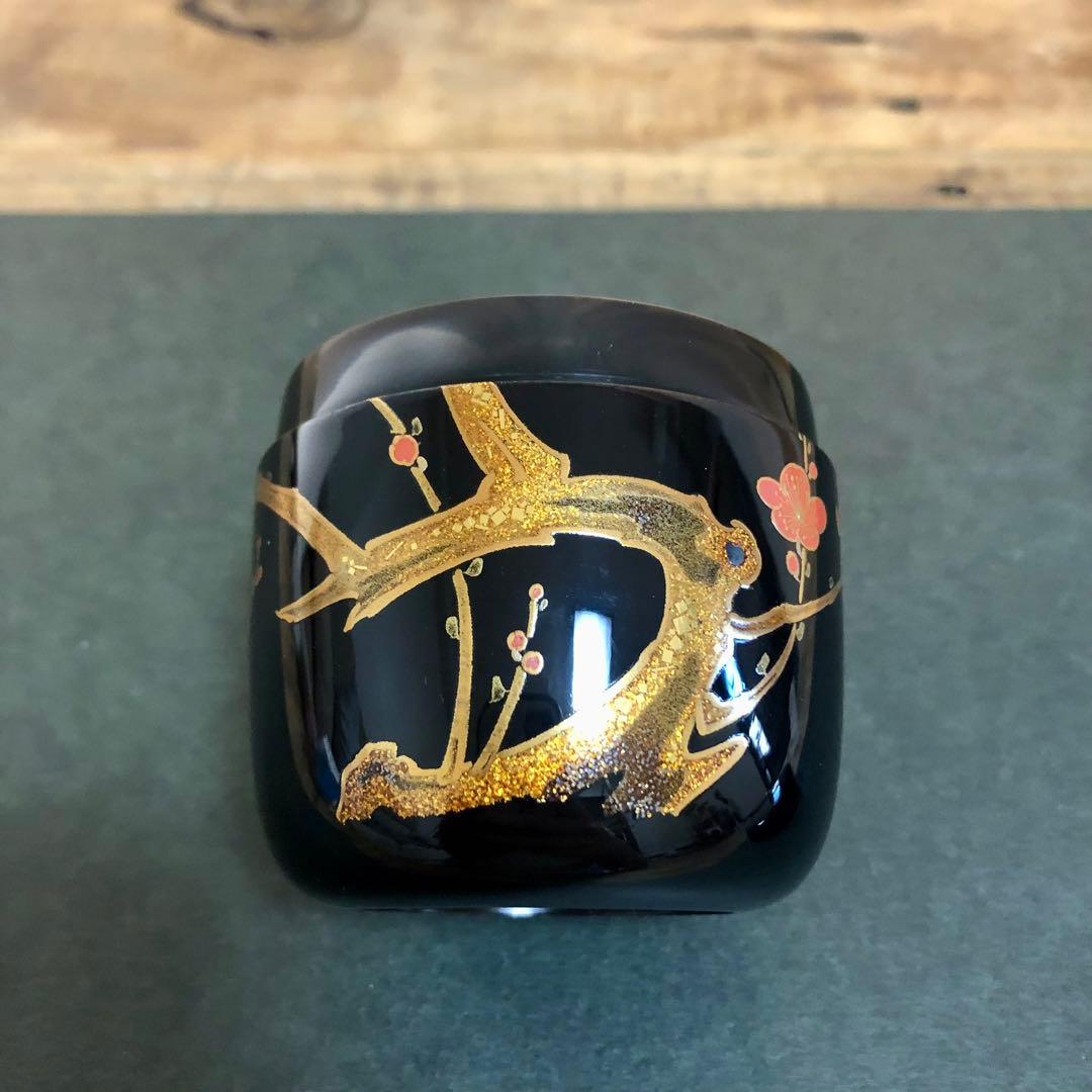 一后一兆 梅蒔絵黒大棗 共箱 茶道具