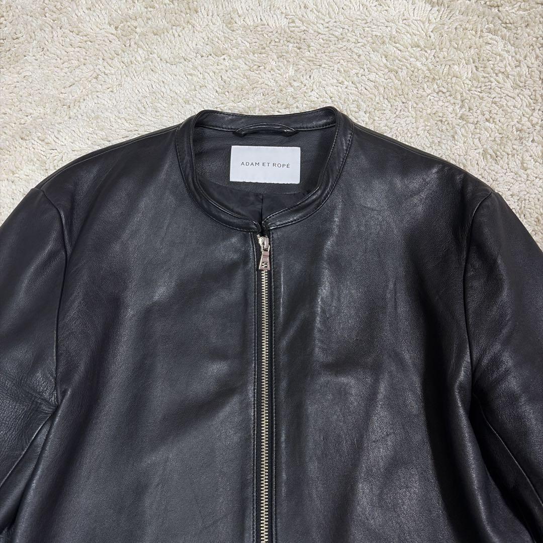【美品】アダムエロペ レザージャケット ノーカラー シープスキン ライダース L