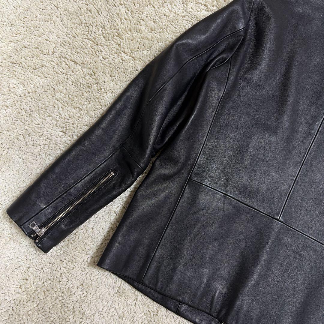 【美品】アダムエロペ レザージャケット ノーカラー シープスキン ライダース L