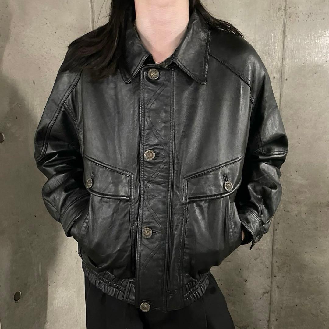 イタリアンレザー シープスキン ギミック ボンバージャケット フライト ブルゾン