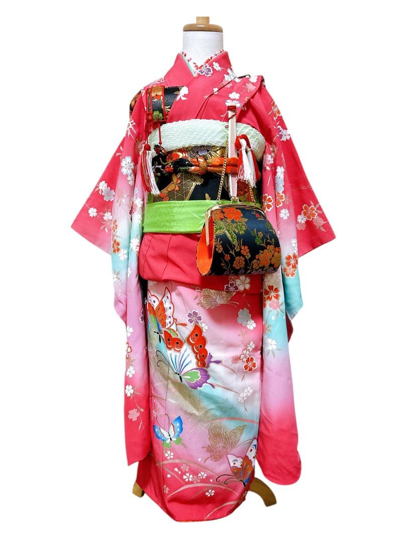 正絹フルセット♡七五三　7歳　女の子　一式　ピンク系　黒　枝垂れ桜