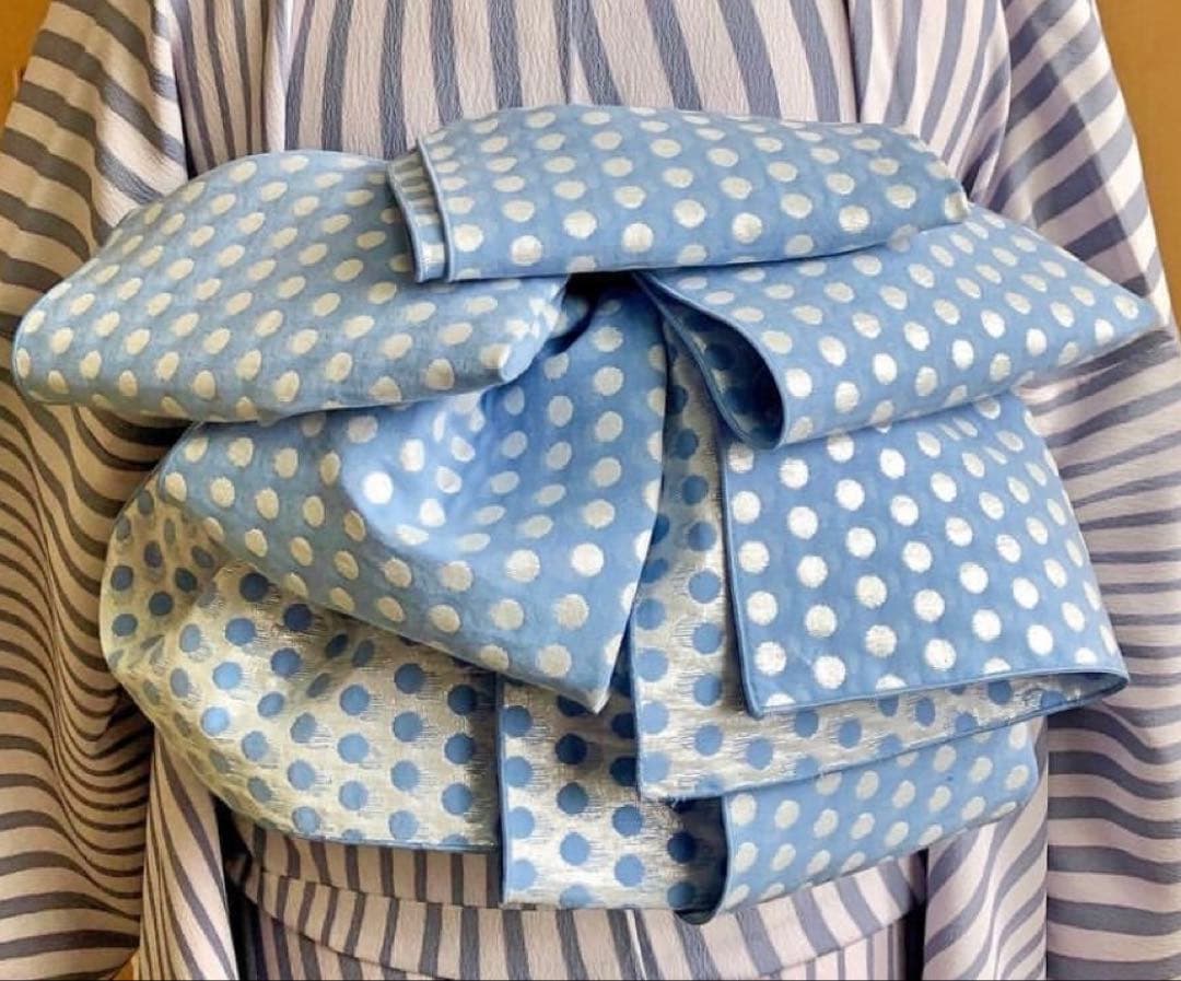 tsubakian シャイニードット 兵児帯 水色×シルバー