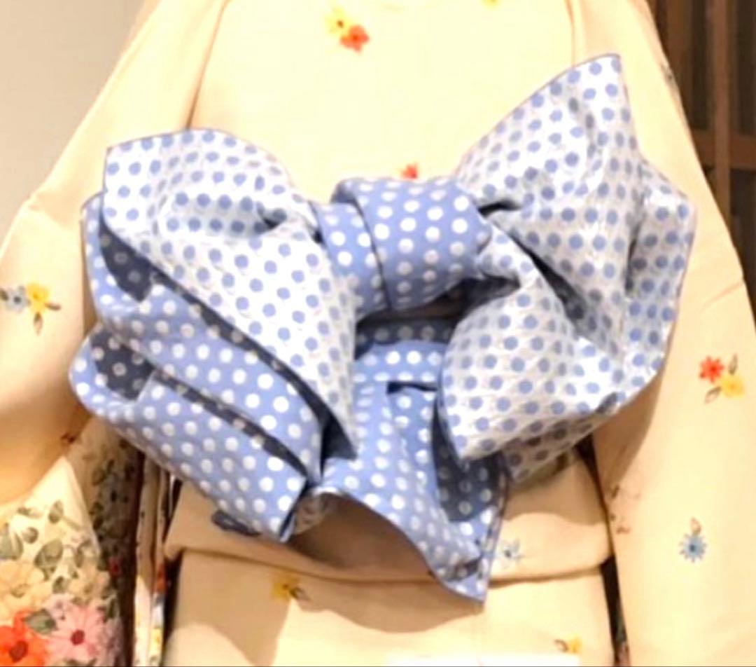 tsubakian シャイニードット 兵児帯 水色×シルバー